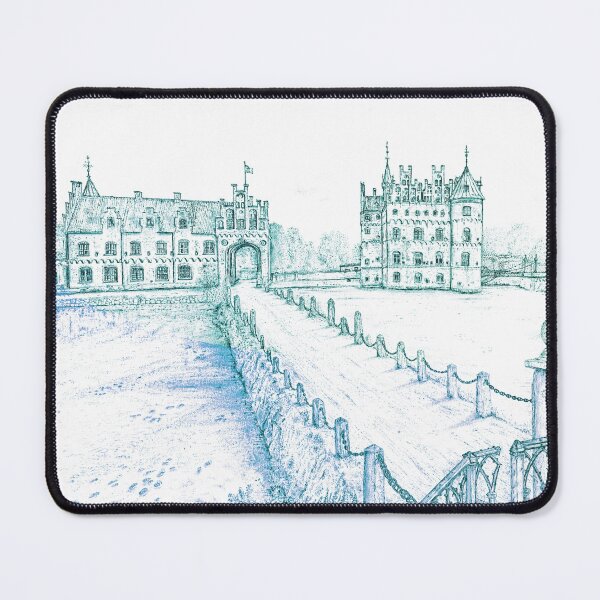 Item preview, Egeskov Castle Drawing, Denmark, Electric Green - A Fairytale Escape to Danish Grandeur designed and sold by studioSharonKay.