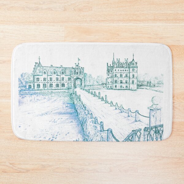 Item preview, Egeskov Castle Drawing, Denmark, Electric Green - A Fairytale Escape to Danish Grandeur designed and sold by studioSharonKay.