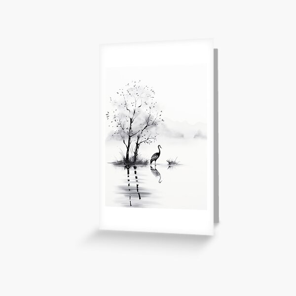 Item preview, Watercolor Crane, Sumi E Style, Kyoto Decor, Asian Design, Natural Landscape, Zen Painting, Edo Art, Japanese Art, Sakura designed and sold by OldRavenArt.