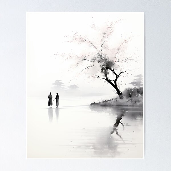 Item preview, Watercolor Geisha, Sumi E Style, Kyoto Decor, Asian Design, Natural Landscape, Zen Painting, Edo Art, Japanese Art, Sakura designed and sold by OldRavenArt.