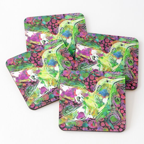Item preview, Wild Hummingbird Mosaic Green And Pink Bird Art designed and sold by Sharon Cummings Art.