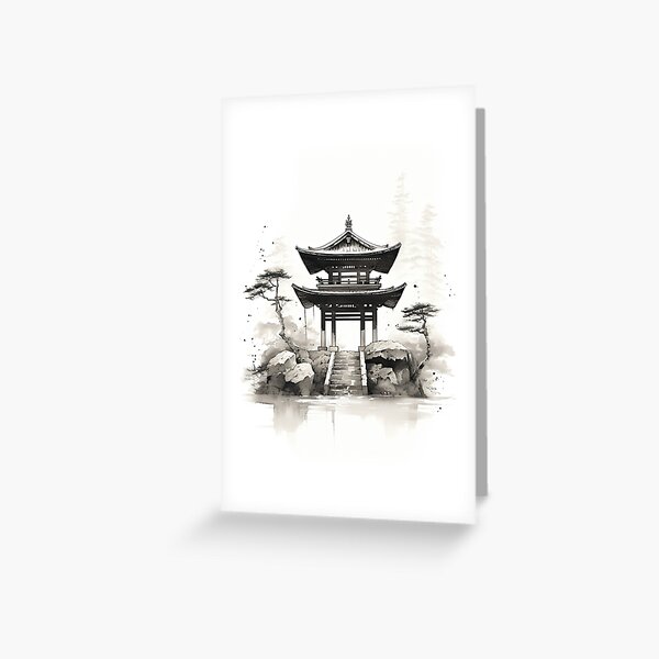 Watercolor Shinto Shrine, Sumi E Style, Kyoto Decor, Asian Design, Buddhist  Decor, Zen Painting, Edo Art, Japanese Art | Greeting Card