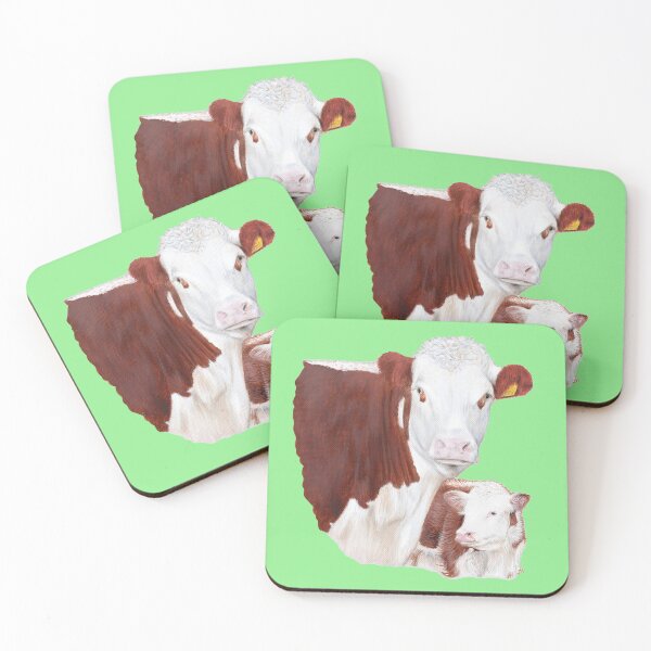 Item preview, Hereford Cow with Calf Painting (green) designed and sold by SandraWarmerdam.