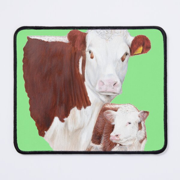 Item preview, Hereford Cow with Calf Painting (green) designed and sold by SandraWarmerdam.