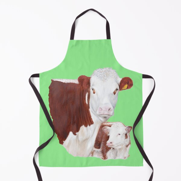 Item preview, Hereford Cow with Calf Painting (green) designed and sold by SandraWarmerdam.