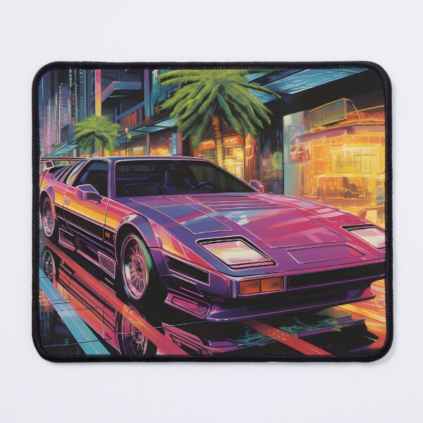 Item preview, Retro Futuristic Pink Sports Car and Night City with Plams designed and sold by Je-we.