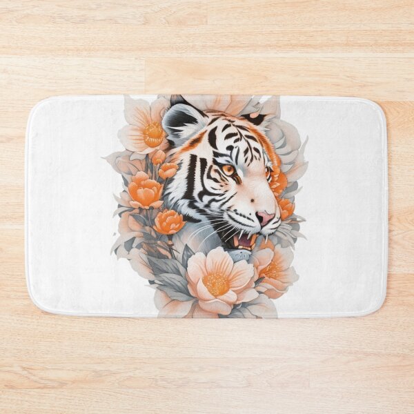 Item preview, White Tiger in the bushes with Watercolor Flowers  designed and sold by YourNameMatters.