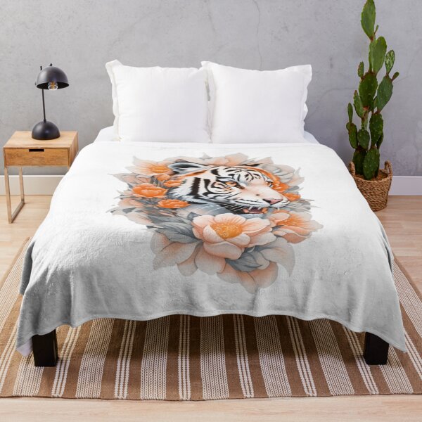 Item preview, White Tiger in the bushes with Watercolor Flowers designed and sold by YourNameMatters.