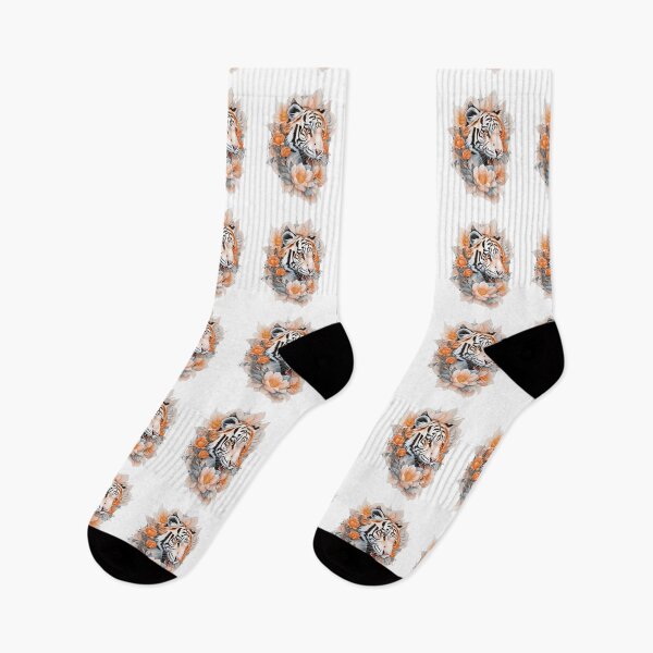 Item preview, White Tiger in the bushes with Watercolor Flowers  designed and sold by YourNameMatters.