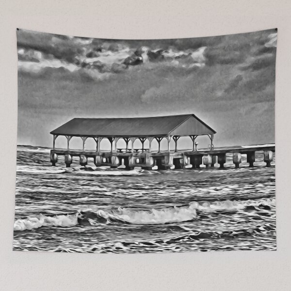 Item preview, Hanalei Pier Black and White designed and sold by CommandoCrane.