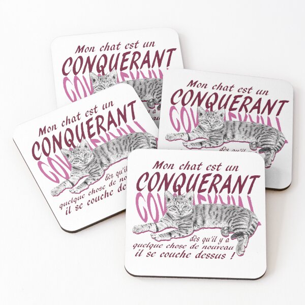 Item preview, Conquering cat - graphite version, text in pink colorized French designed and sold by SylvieG18.