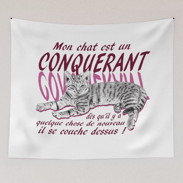 Item preview, Conquering cat - graphite version, text in pink colorized French designed and sold by SylvieG18.