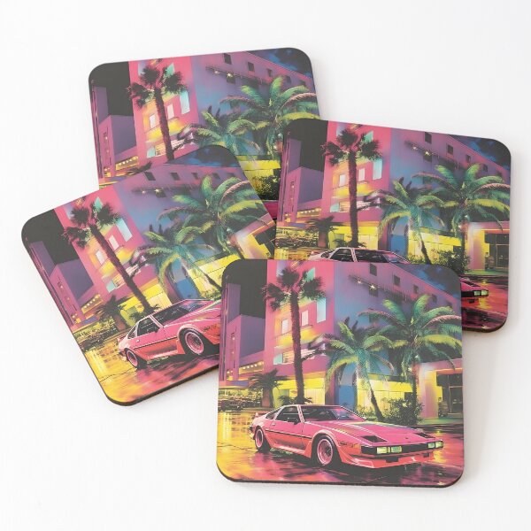 Item preview, Retro Pink Sports Car and Night City with Plams designed and sold by Je-we.