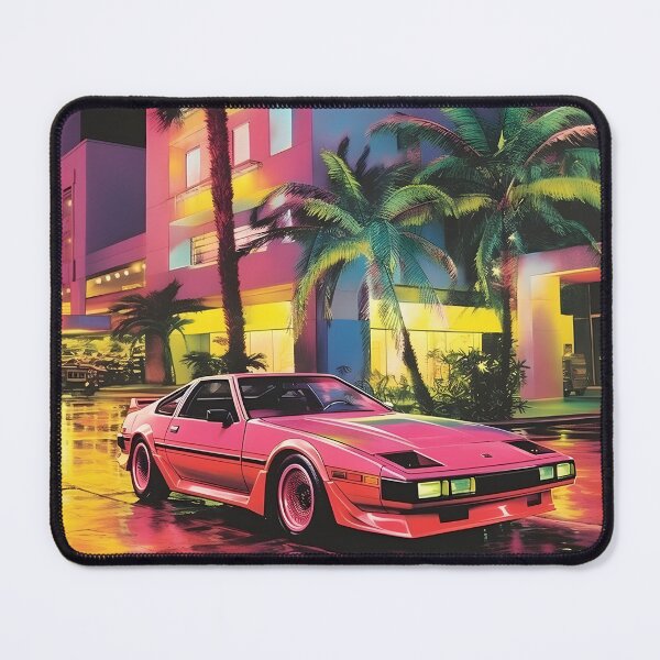 Item preview, Retro Pink Sports Car and Night City with Plams designed and sold by Je-we.