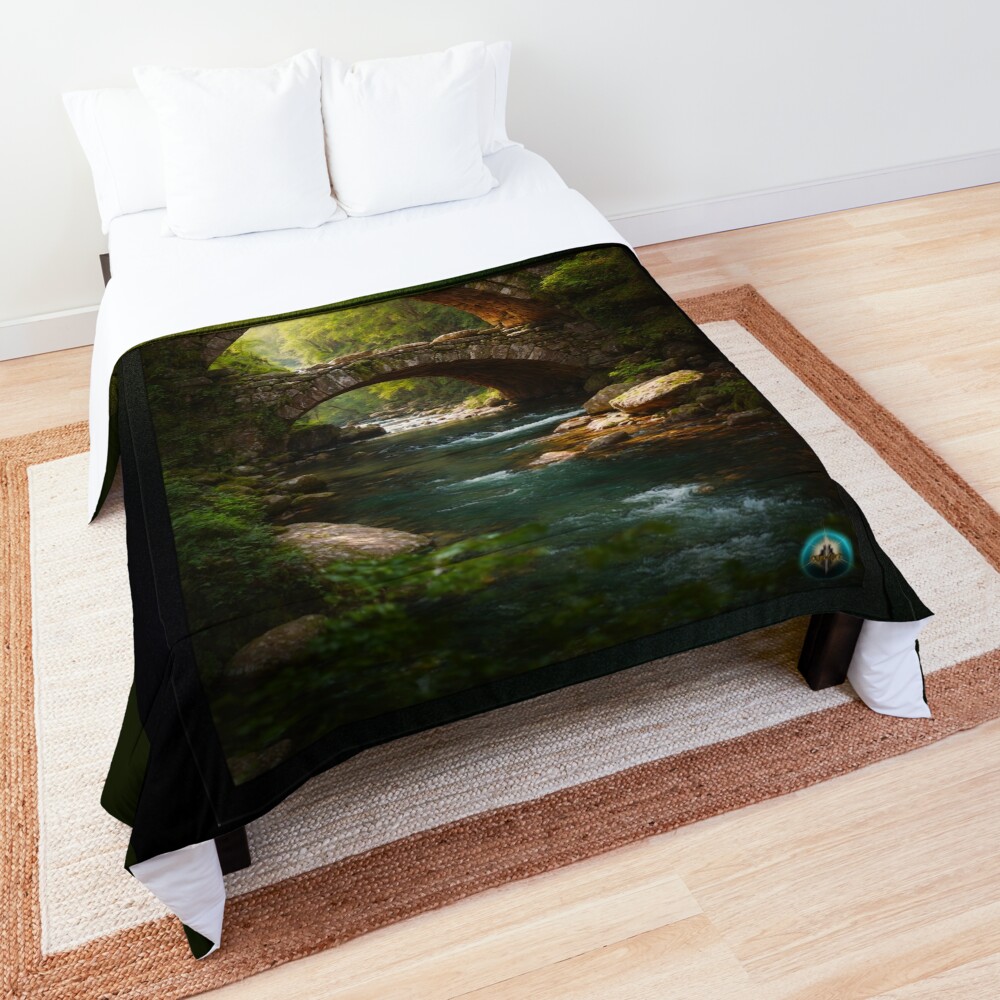 In An Ancient Forest Are Whispers Of The Past Landscape Allegory AI Concept Art by Xzendor7 Decorative Comforter