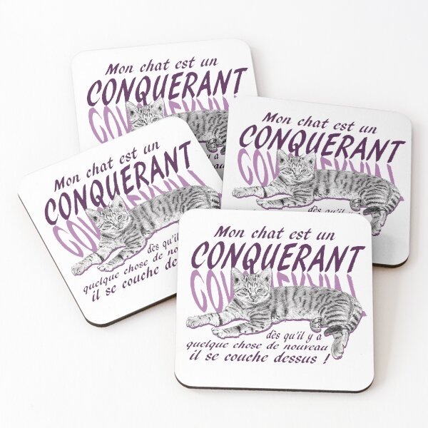 Item preview, Conquering cat - graphite version, text in French colorized purple designed and sold by SylvieG18.