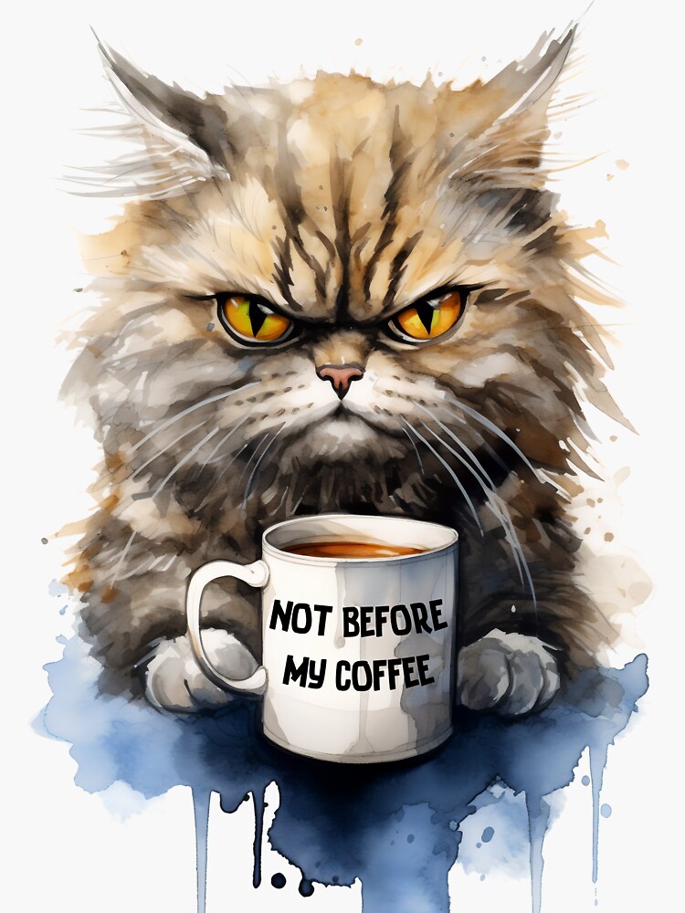 I Dont Like Morning People Funny Angry Cat Drink Coffee Meme Retro