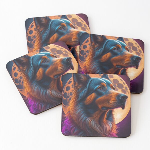 Item preview,  hairy colorful dog with moon Dog Mats designed and sold by fowzi shokri.