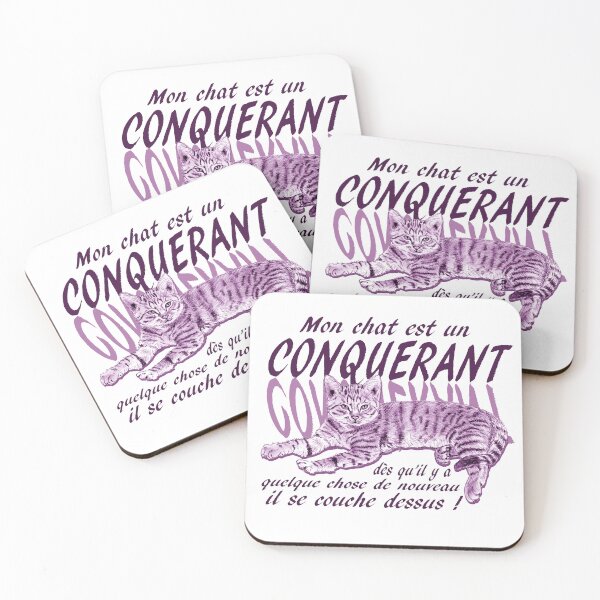 Item preview, Conquering cat - purple colorized version, text in French designed and sold by SylvieG18.