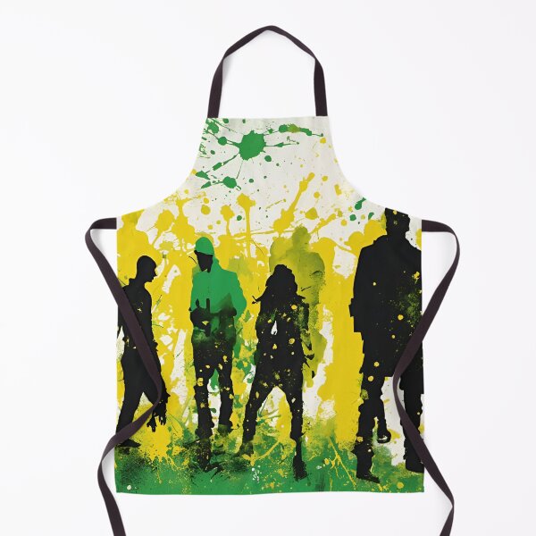 Item preview, Graffiti silhouettes of people on a yellow and green splash background designed and sold by SirenSeventyOne.