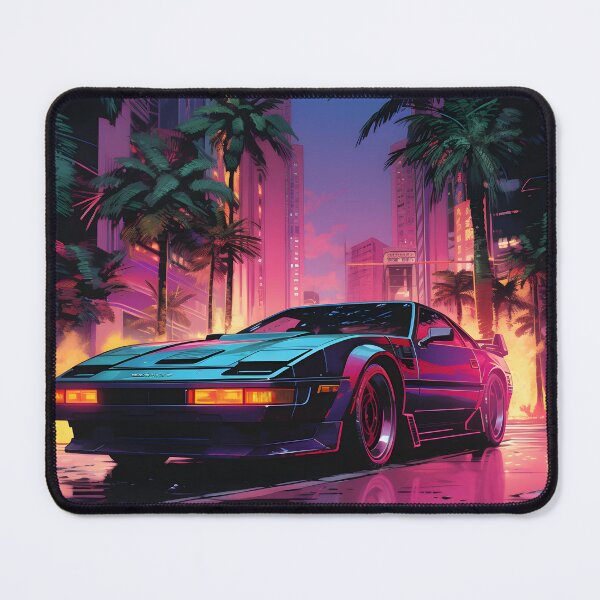 Item preview, Retro Black Sports Car and Night City with Plams and Neon Colors designed and sold by Je-we.