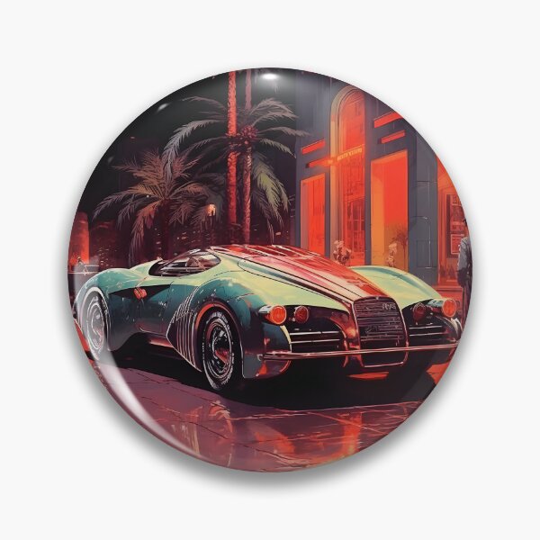 Item preview, Retro Futuristic Sports Car and Night City Street with Plams designed and sold by Je-we.