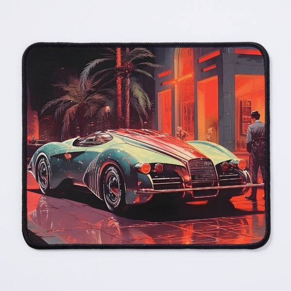 Item preview, Retro Futuristic Sports Car and Night City Street with Plams designed and sold by Je-we.