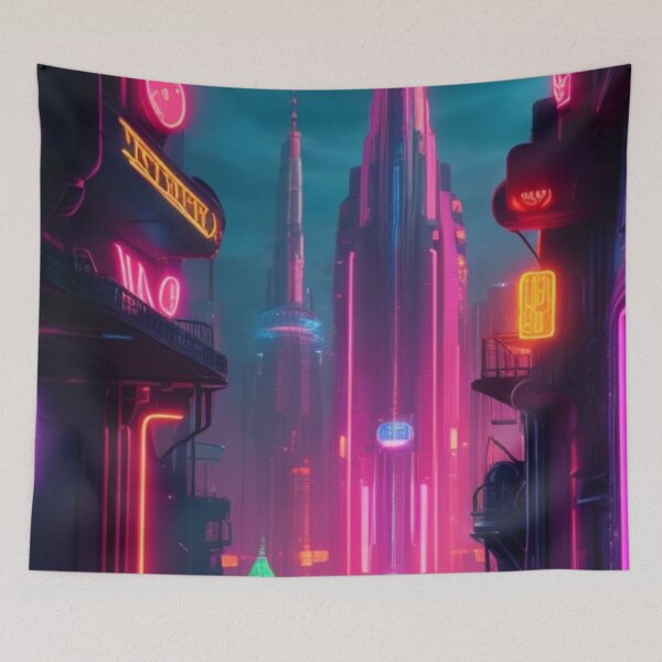 Item preview, retro-futuristic cityscape neon style designed and sold by mikaws.