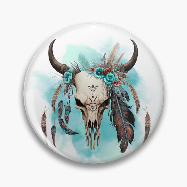 Item preview, Bull skull with plume, Ethnic style, Watercolors designed and sold by Katarzyna Dembek.