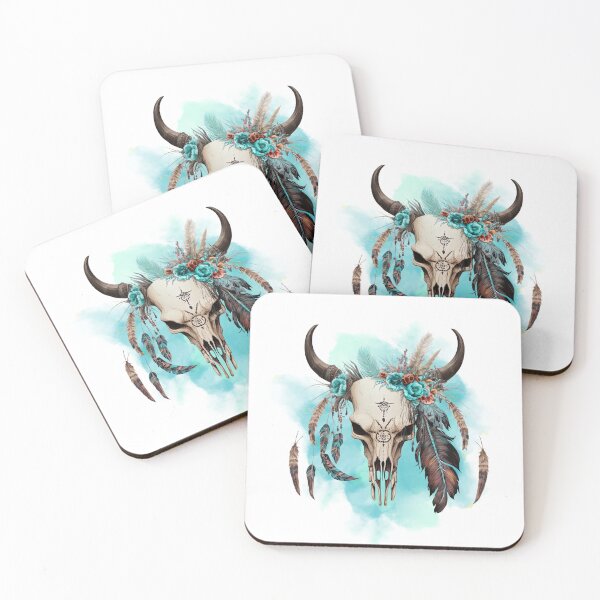 Item preview, Bull skull with plume, Ethnic style, Watercolors designed and sold by Katarzyna Dembek.