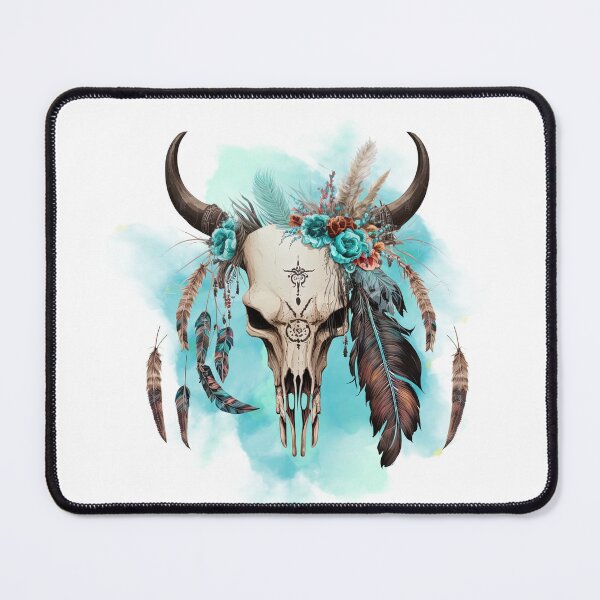 Item preview, Bull skull with plume, Ethnic style, Watercolors designed and sold by Katarzyna Dembek.