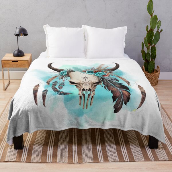 Item preview, Bull skull with plume, Ethnic style, Watercolors designed and sold by Katarzyna Dembek.