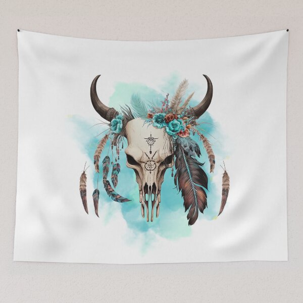 Item preview, Bull skull with plume, Ethnic style, Watercolors designed and sold by Katarzyna Dembek.