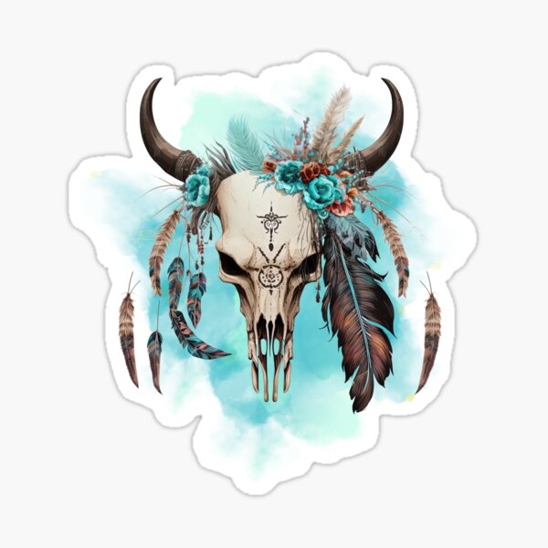Item preview, Bull skull with plume, Ethnic style, Watercolors designed and sold by Katarzyna Dembek.