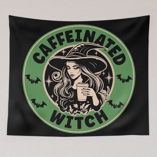 Item preview, Light Green Caffeinated Witch | Halloween Coffee Lover Witch - Black designed and sold by PearlMoonGrapes.