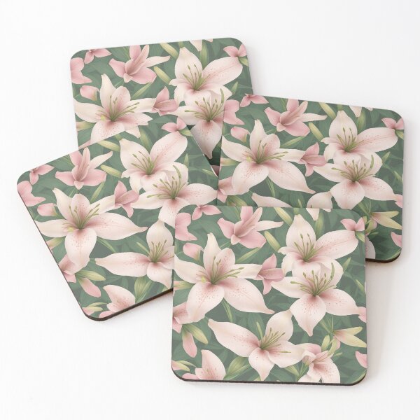 Item preview, pink lily flowers seam pattern,  minimalist colorful abstract floral repeating pattrens designed and sold by teerapol24.