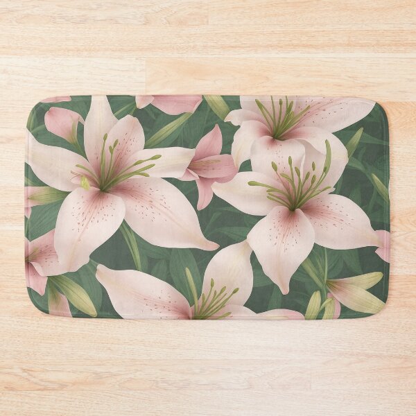 Item preview, pink lily flowers seam pattern,  minimalist colorful abstract floral repeating pattrens designed and sold by teerapol24.