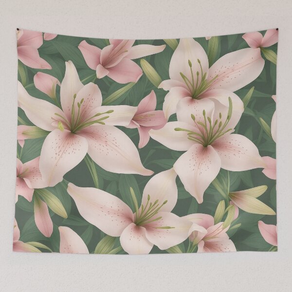 Item preview, pink lily flowers seam pattern,  minimalist colorful abstract floral repeating pattrens designed and sold by teerapol24.