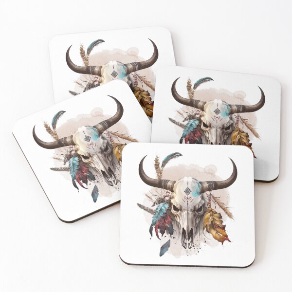 Item preview, Indians plume with a skull, Ethnic style, Watercolors designed and sold by Katarzyna Dembek.