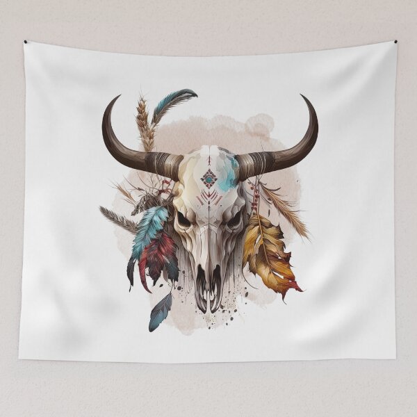 Item preview, Indians plume with a skull, Ethnic style, Watercolors designed and sold by Katarzyna Dembek.