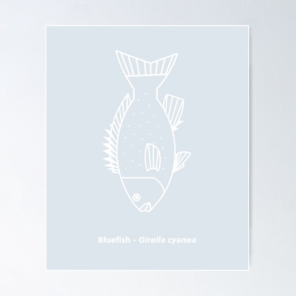 Item preview, Kawaii Bluefish in White on Icy Blue designed and sold by fruttidimare.