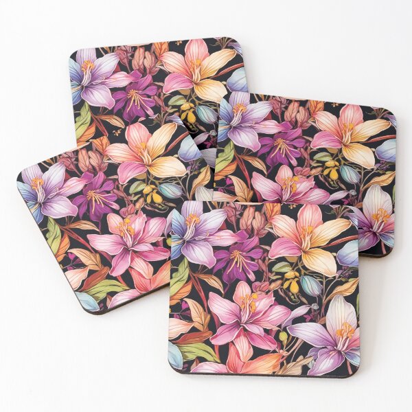 Item preview, Lilies Floral Seamless Pattern Watercolor Dark Background designed and sold by TriniTeeClub.