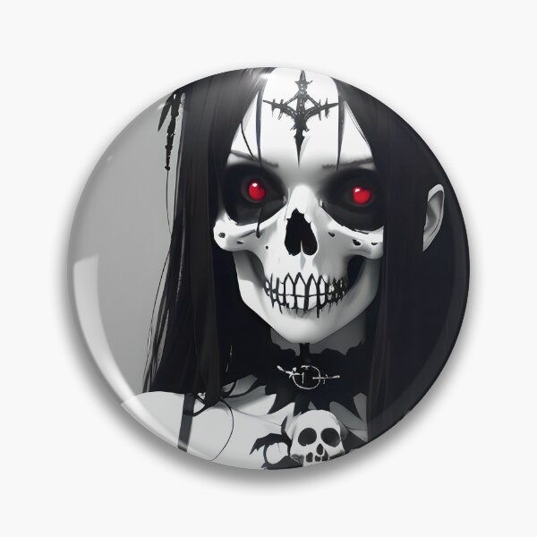Artikelvorschau, Gothic Death's Embrace – Blasse Frau mit roten Augen und Totenkopf-Halskette entworfen und verkauft von DarkCaldera.