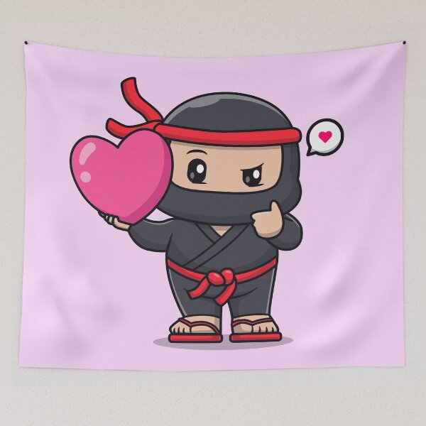 Item preview, Ninja's Heartfelt Quest: Cute Ninja with Love Heart Balloon designed and sold by hjian8219.