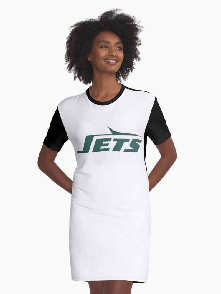 New York Jets Womens V-neck Mini Dress Loose Short Sleeve Pockets