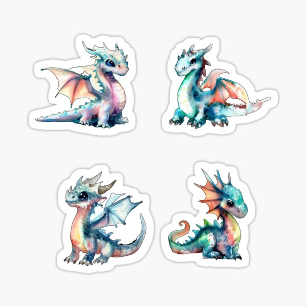Item preview, Dragons watercolour - Fantasy illustration 4 images - Stickers  designed and sold by Oz64.