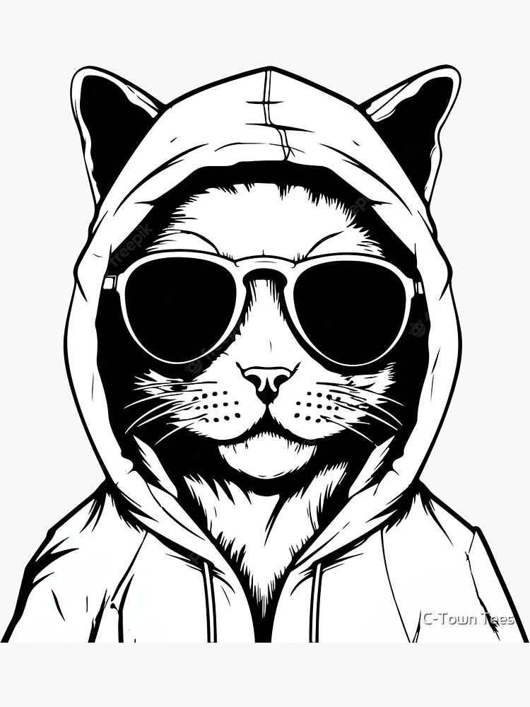 "Cat in Hoodie & Sunglasses Undercover Shirt" Sticker for Sale by C