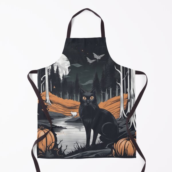 Artikelvorschau, Halloween, schwarze Katze, im Wald mit durchfließendem Bach entworfen und verkauft von BirdsnStuff.