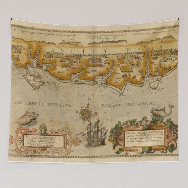 Item preview, Vintage Pictorial Map of the Isle of Wight Coastline (1588) designed and sold by BravuraMedia.
