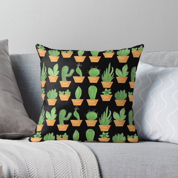 Pattern 65 - Succulents on black background Throw Pillow